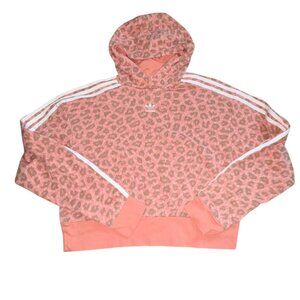 Adidas Originals Girls Animal Print Slightly Cropped Hoodie-Pink-L-GUC